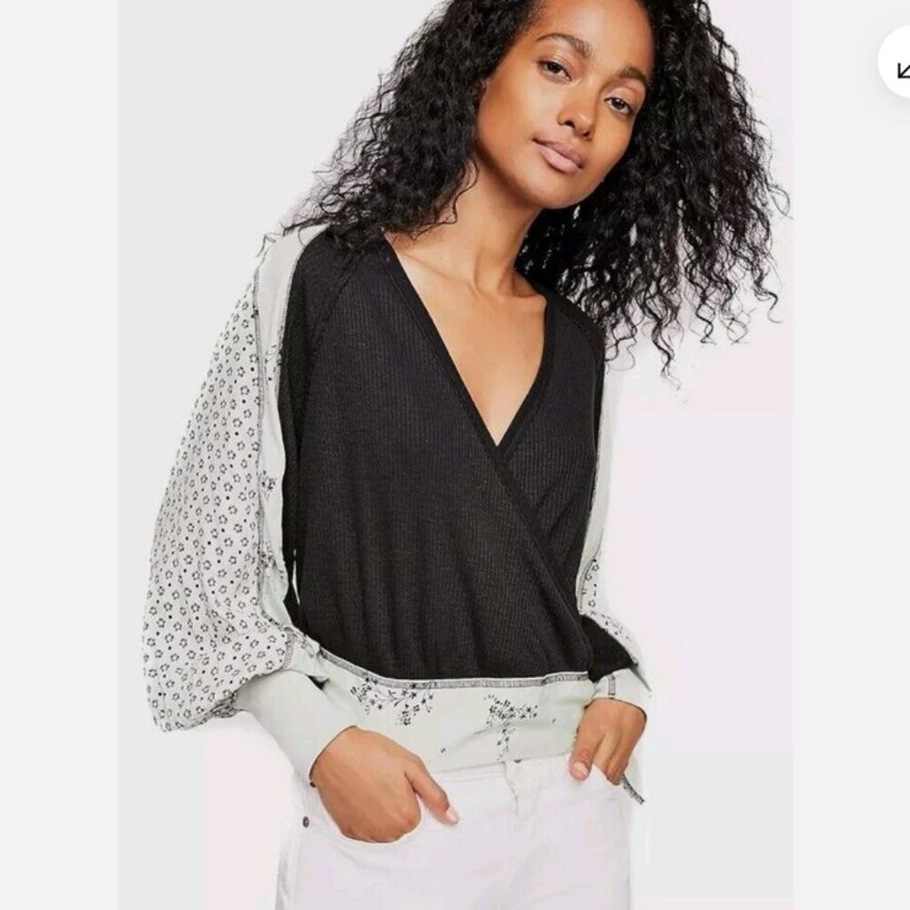 Women's Size Medium Free People Auxton Thermal Balloon Sleeve Wrap Blouse